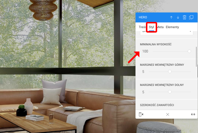 minimalna wysokość sekcji na stronie